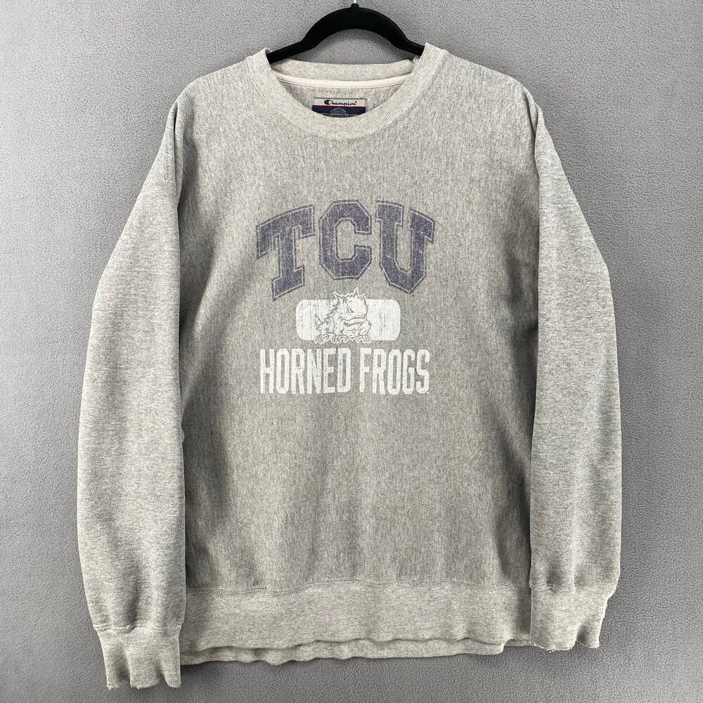 Vtg Y2K 90s Champion‎ Reverse Weave TCU Horned Frogs Pullover Sweatshirt XL NCAA